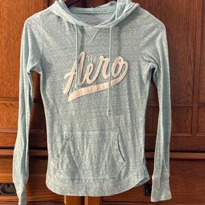 EUC Aeropostale Aero Lightweight Aqua Long Sleeve Pullover Hoodie Tee Y2K vibe